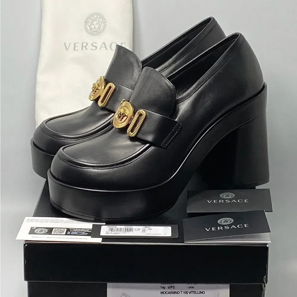 Versace Logo Leather Platform Pumps size 40